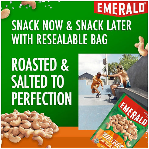 5 Oz (Pack 3) Emerald Nuts, Whole Cashews Roasted & Salted, Resealable Bag