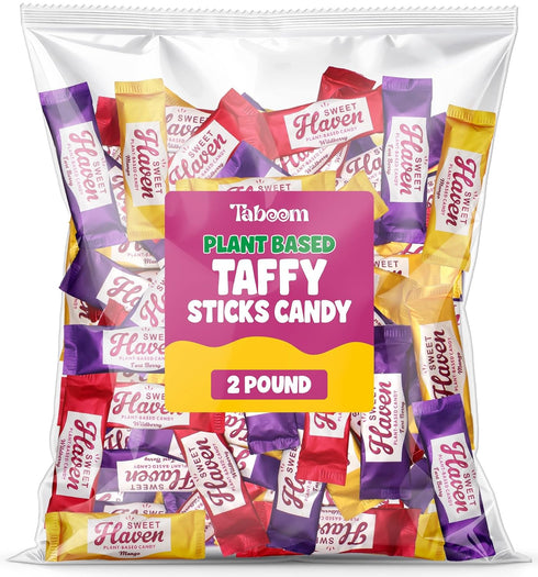 Bulk Taffy Sticks Candy 2 Pound - Plant-Based, Individually Wrapped Chewy Taffy