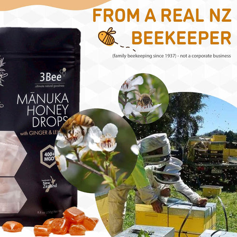 3Bee 400+ Manuka Honey Drops MGO with Ginger & Lemon