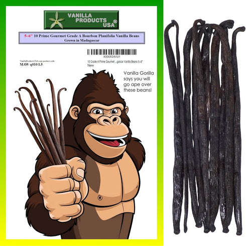 10 Whole Grade A Prime Gourmet Bourbon Madagascar Vanilla Beans, 5~6" by Vanilla Products USA