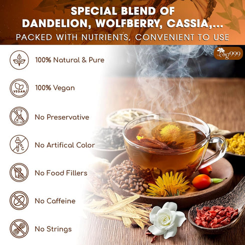 TOG999, 9 Organic Dandelion Wolfberry Tea, Herbal Ingredients, Traditional Recipe Tea for Kidney & Liver, Natural