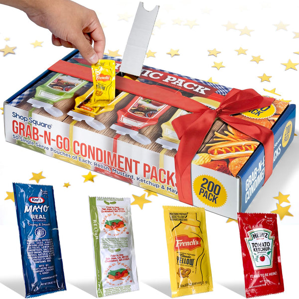 Grab-n-Go Condiment Packs - 50 Single Serve Pouches of Each: Ketchup, Mustard,