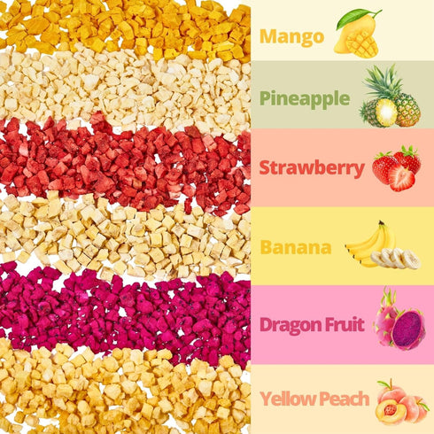 5.29oz 100% Freeze Dried Mixed Fruits - Real Crunchy Mixed Dehydrated Fruit Cubes with Strawberry, Dragon Fruit, Peach