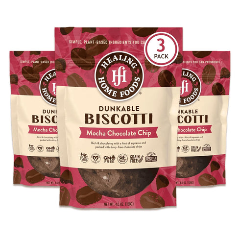 Healing Home Foods Mocha Biscotti Italian Cookies, Gluten Free, Dairy Free, Gourmet Chocolate & Coffee