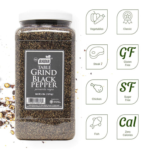 4 Badia Black Pepper Table Grind, Pound - Premium Seasoning for Cooking & Freshly Ground Flavor