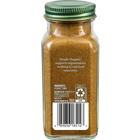 2.31 Simply Organic Ground Cumin Seed, Ounce Glass Jar, Rich, Warm, Complex Earthy Spice Flavor, Certified Organic