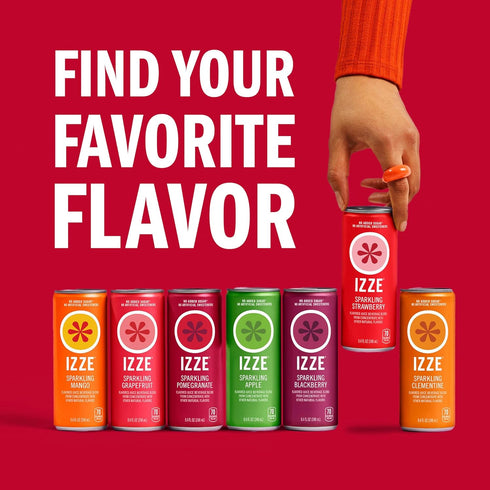 8.4 OZ, 24 IZZE Sparkling Water Juice Beverage Blend, Strawberry, No Sugar Added, FL Cans