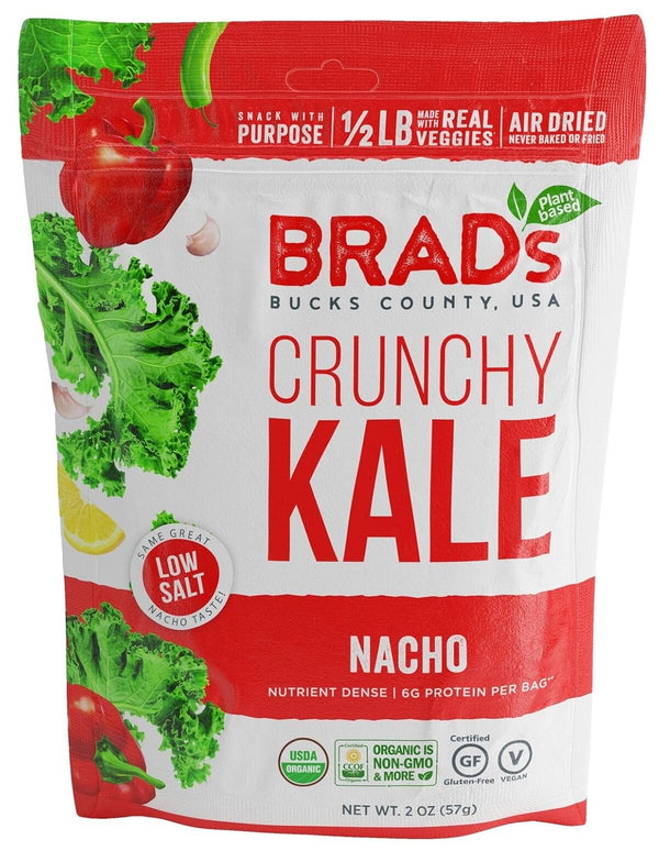 Brad's Plant Based Organic Crunchy Kale, Nacho, 3 Bags, 6 Servings Total