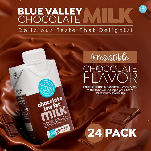 Blue valley dairy farms Yisroel-8 Oz-(24 Pack) Blue Valley Grass-Fed Milk Boxes, Low-fat, Chocolate, Shelf