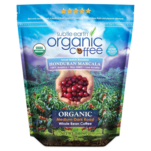 2LB Subtle Earth Organic Coffee - Medium-Dark Roast - Whole Bean Coffee
