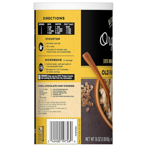Better Oats 16 OZ Organic Old Fashioned Oats, Organic Rolled Oats for Overnight Oats, Hot Cereal, and Other Homemade