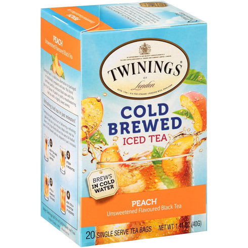5 20 Count Twinings Cold Brewed Iced Tea Bags, Peach - Ready in Minutes, Flavoured Black Tea Cold Brew Bags