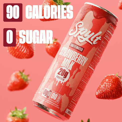 60mg 20g 90 12 Count Spylt High Protein Strawberry Milk with Caffeine & Protein - Calories, Ready to Drink, Sugar Free