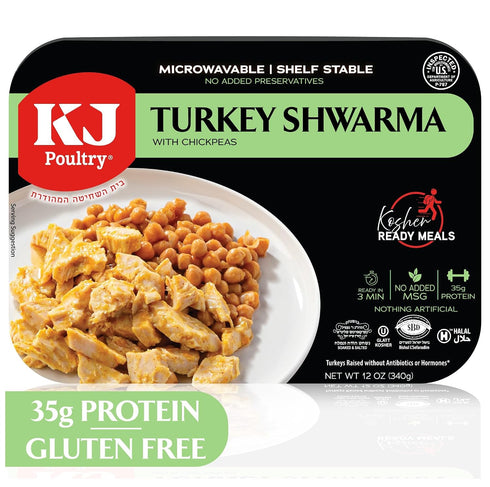 (1 Pack) KJ Poultry Kosher Ready Meals - Turkey Shwarma, MRE Meat Meals Ready to Eat, Gluten Free, Halal, Prepared