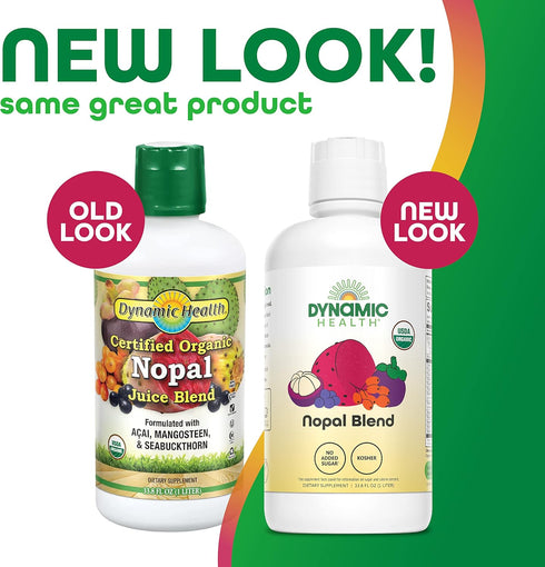 33.8oz Dynamic Health Nopal Blend Juice with Acai, Certified Organic, Mangosteen and Seabuckthorn, Natural