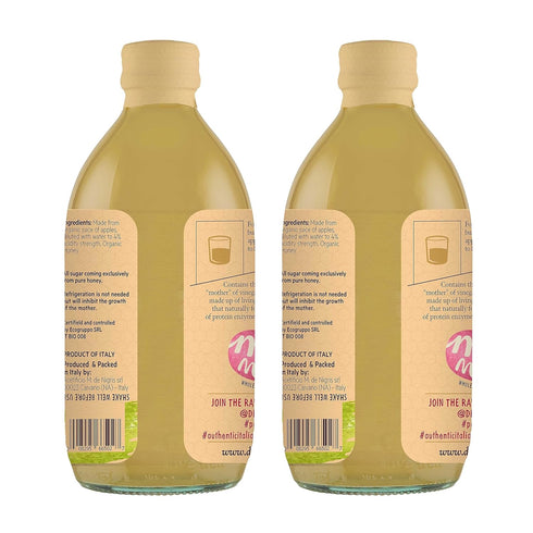 16,9 Oz (Pack 2) De Nigris Organic Apple Cider Vinegar With Honey & Turmeric, Raw & Unfiltered of | Apple Cider Vinegar