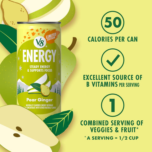 V8 8 oz (24 Pack) Energy Pear Ginger Energy Drink, fl Can
