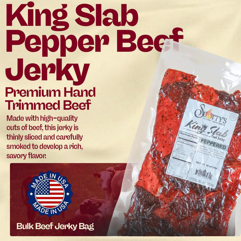 Scotty's Country 16 oz Hand-Trimmed Scottys Smokehouse King Slab -Peppered, Beef Jerky, Large Bulk Beef Jerky Bag