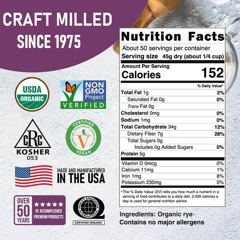 5 Lb Great River Milling Organic Whole Grain Rye Berries | High-Fiber, Nutrient-Rich Ancient Grain | Non-GMO, Kosher |