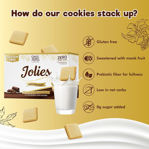 16 8 ChocZero Chocolate Cookies, Dark Chocolate Jolies Gluten Free, Sugar Free, Crispy Chocolate Filled Keto Cookies