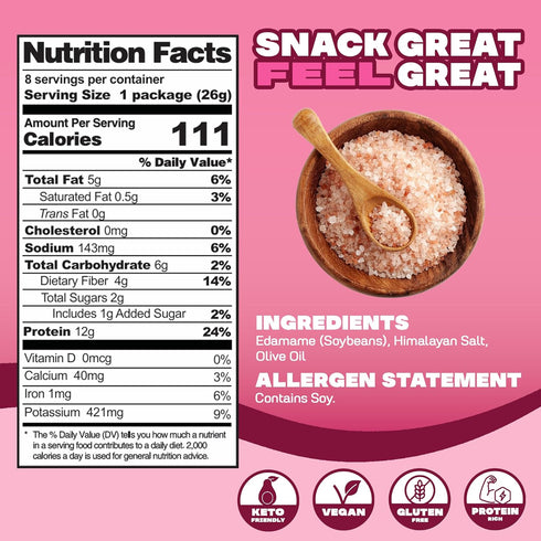 0.9 oz (Pack 8) Where You Bean Edamame Beans Snack (Himalayan Salt) - Crunchy and Dry Roasted Edamame Beans - High