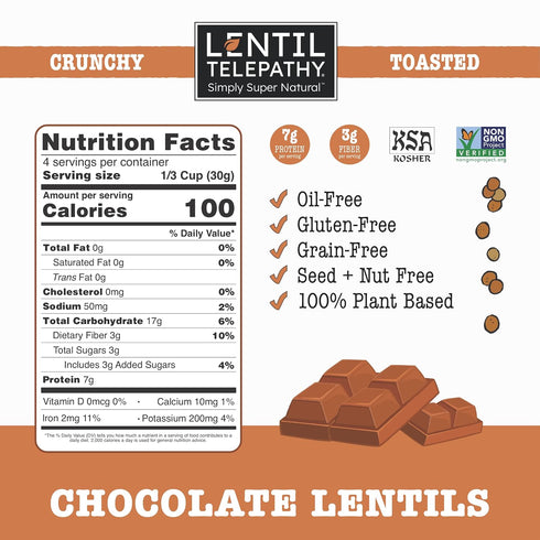 4 (8 (Pack 2) Lentil Telepathy Chocolate Breakfast Lentils, Crunchy High Protein Cereal & Granola Alternative, Plant