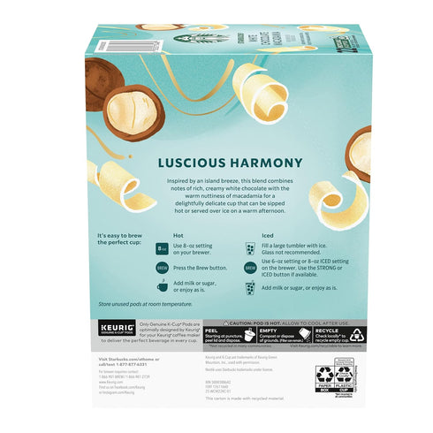 22 Count 7.9oz STARBUCKS White Chocolate Macadamia Ground Coffee K-Cup Pods Box