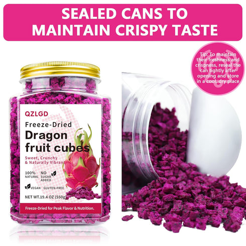 QZLGD 19.40Z/550g, Freeze-Dried Dragon Fruit, Freeze-Dried Fruit, Dragon Frui-t Snacks, No Sugar Added, for Drink