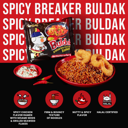 4.94 oz (Pack 5) Samyang Buldak Korean Spicy Chicken Stir Fried Ramen Original Flavor Spicy Noodles Authentic Korean