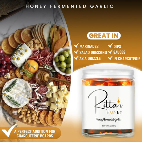 Ritta's Honey 100% Fermented Garlic Honey to Enhance Meals and Overall Wellness. Pure, Nutrient Rich Raw California