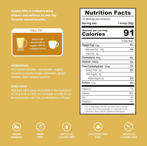 15 (300g) Golden Milk Latte Powder No Sugar Added Turmeric Drink Mix, Dairy Free, Servings THE MIX SUPERFOODS