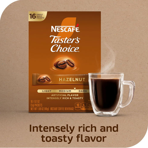 Packets, 8 (128 Packets) NESCAF Taster's Choice, Instant Coffee Hazelnut Flavored Coffee, Boxes