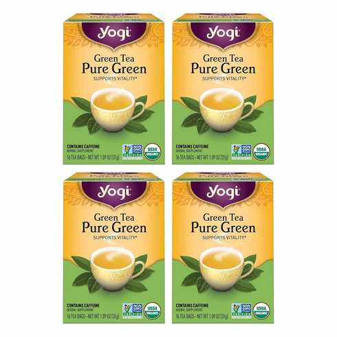 Yogi Tea Pure Green Tea - 16 Bags per Pack (4 Packs)