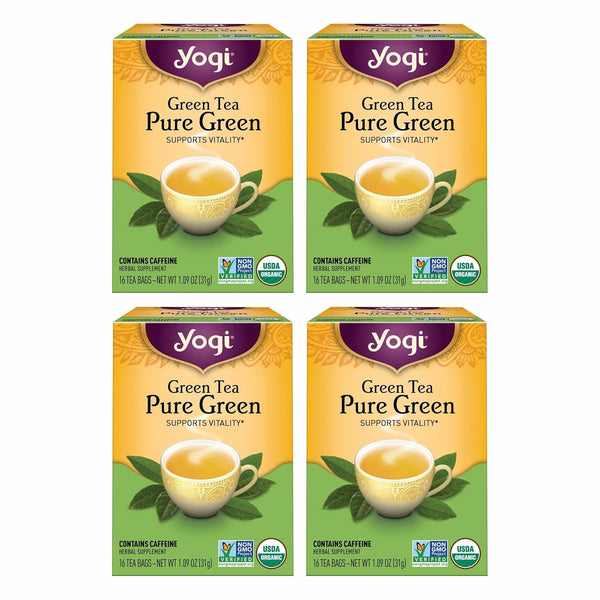Yogi Tea Pure Green Tea - 16 Bags per Pack (4 Packs)