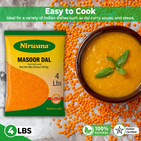 64 oz Red Split Lentils (Masoor Dal) Premium Red Lentils for Cooking, Soups & Everyday Meals