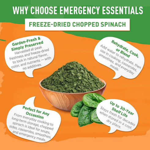 #10 15 Emergency Essentials Freeze-Dried Chopped Spinach | Real Spinach for Everyday Cooking & Long-Term Food Storage |