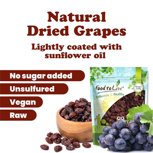 12 Food to Live Sultana Raisins, Ounces Natural Dried Grapes for Baking, Snacking, and Trail Mixes.Vegan, Bulk. No