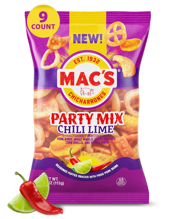 Mac's Chili Lime Pork Skins Party Mix - Chili Lime Flavored Chicharrones