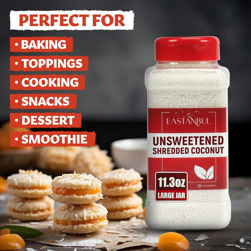 11.3oz, 100% Eastanbul Shredded Coconut, Unsweetened Coconut Flakes, Natural Shreds, Finely Shredded, Desiccated