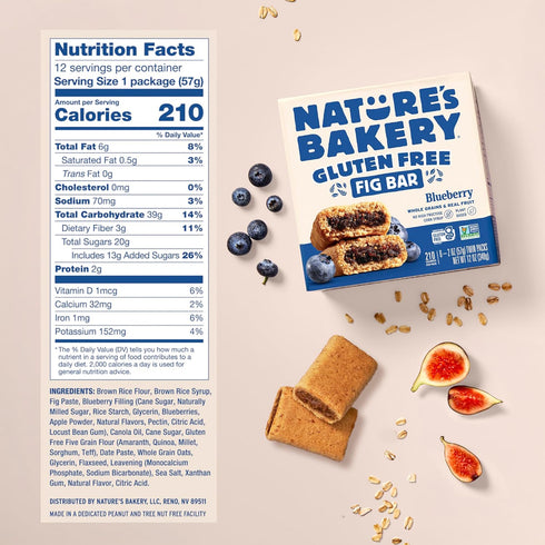 6 6 packs (36 packs) Natures Bakery Gluten Free Fig Bars, Blueberry, Real Fruit, Vegan, Non-GMO, Snack bar, boxes