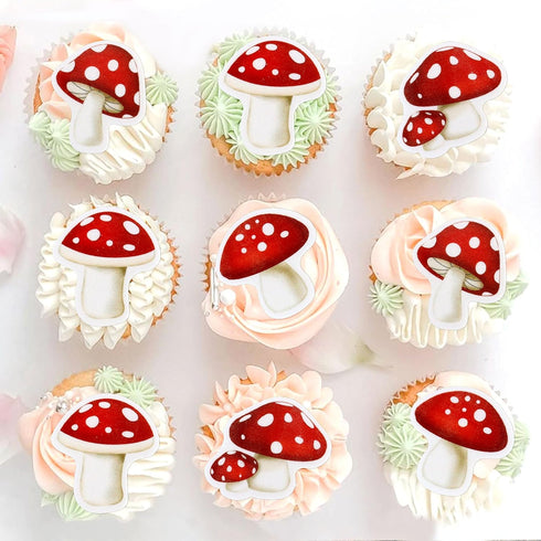 40Pcs Edible Red Mushroom Cupcake Toppers Cute Mushroom Cupcake Picks Mushrooms Drink Topper for Plant Theme Baby