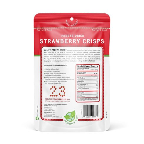 Pack 12 (1.2 oz Nature's Turn Freeze-Dried Fruit Snacks, Strawberry and Peach Crisps, of Each)