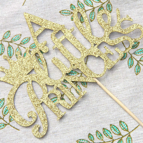 A Little Princess with Crown Cake Topper - Gold Glitter Baby Birthday Party Decoration