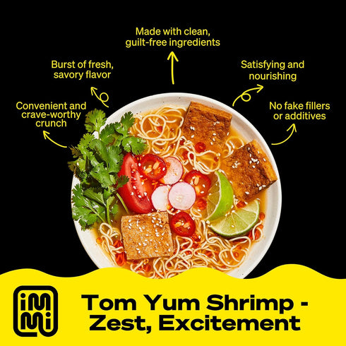 immi 6-Pack Tom Yum Shrimp Ramen Bright, Zesty Flavor with More Protein Vegan, High Protein Ramen Noodles Low Carb