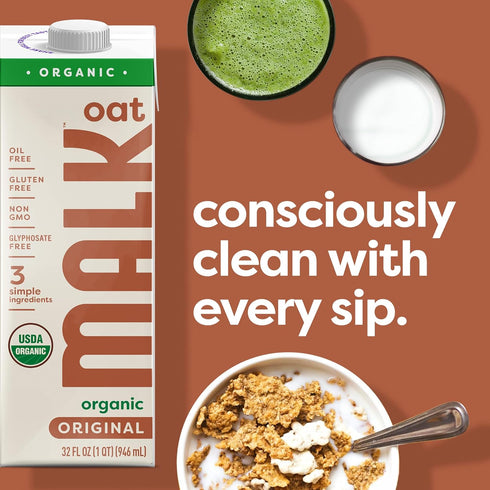 (32oz, Pack 6) MALK Oat Milk of Original Shelf Stable Organic Oat Milk, Non GMO, Dairy Free, Vegan, Plant Based, No