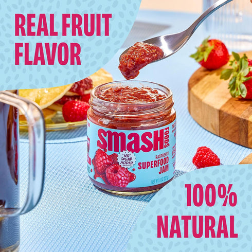 (1 Smash Foods Raspberry Jam | Low-Calorie, No Sugar Added Keto Jam with Upcycled Fruit & Chia Seeds | Vegan, Paleo