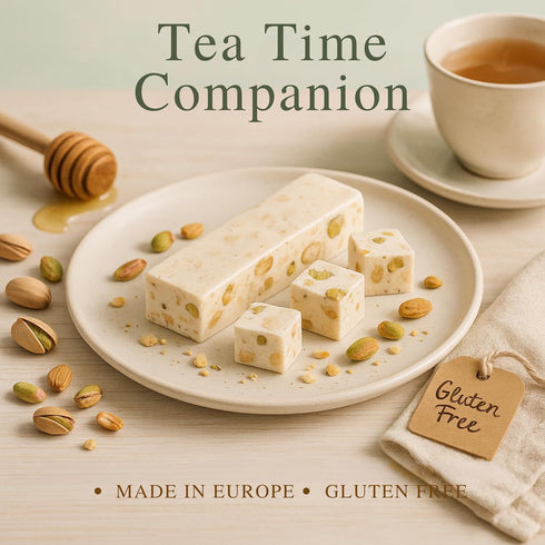 (7 Oz) ANDY ANAND CHOCOLATIER Gluten Free Roasted Pistachios Soft Nougat Brittle - Made in Europe Luxuriously Creamy
