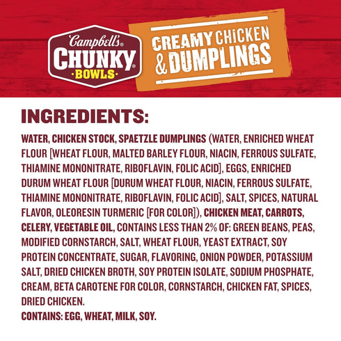 15.25 oz Campbells Chunky Creamy Chicken and Dumplings Soup, Bowl