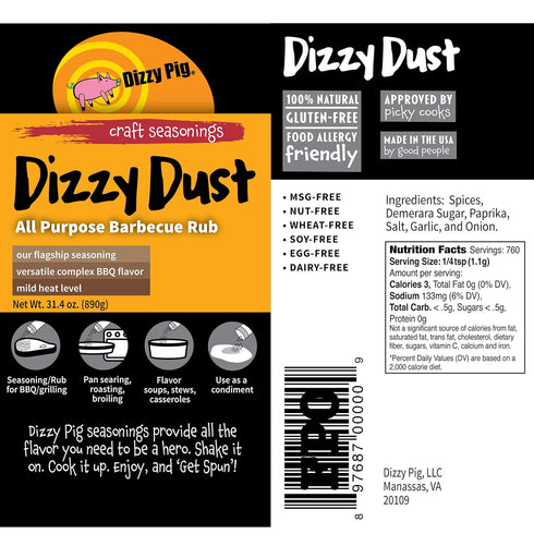 120lbs Dizzy Pig Dizzy Dust All-Purpose Barbecue Seasoning Rub (Quart Shaker) - Hand Made in the USA - Seasons Around