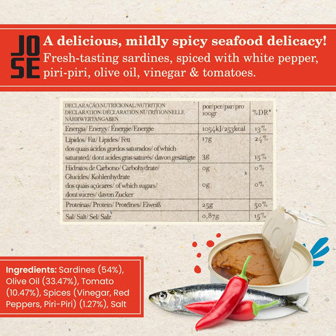 3, 75g Pack 8 Canned Spiced Sardine Pat by Jose Gourmet, Wild Caught Portuguese Sardines, Canned Fish Pat, Omega Fair